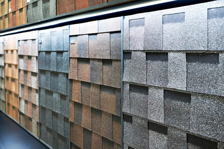 Wall of roof shingles and colors to choose from